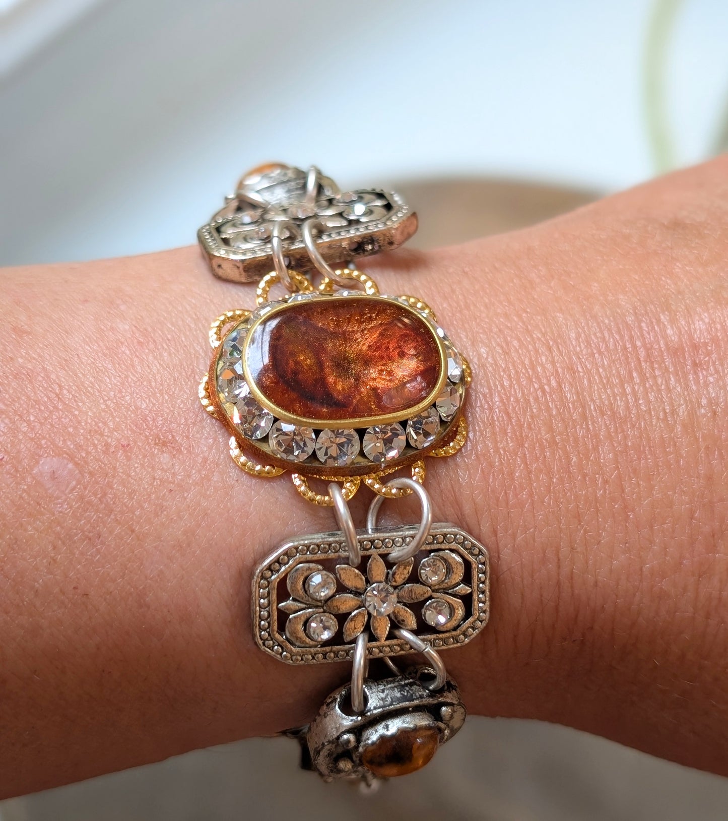 Topaz and Antiqued Silver Link Bracelet
