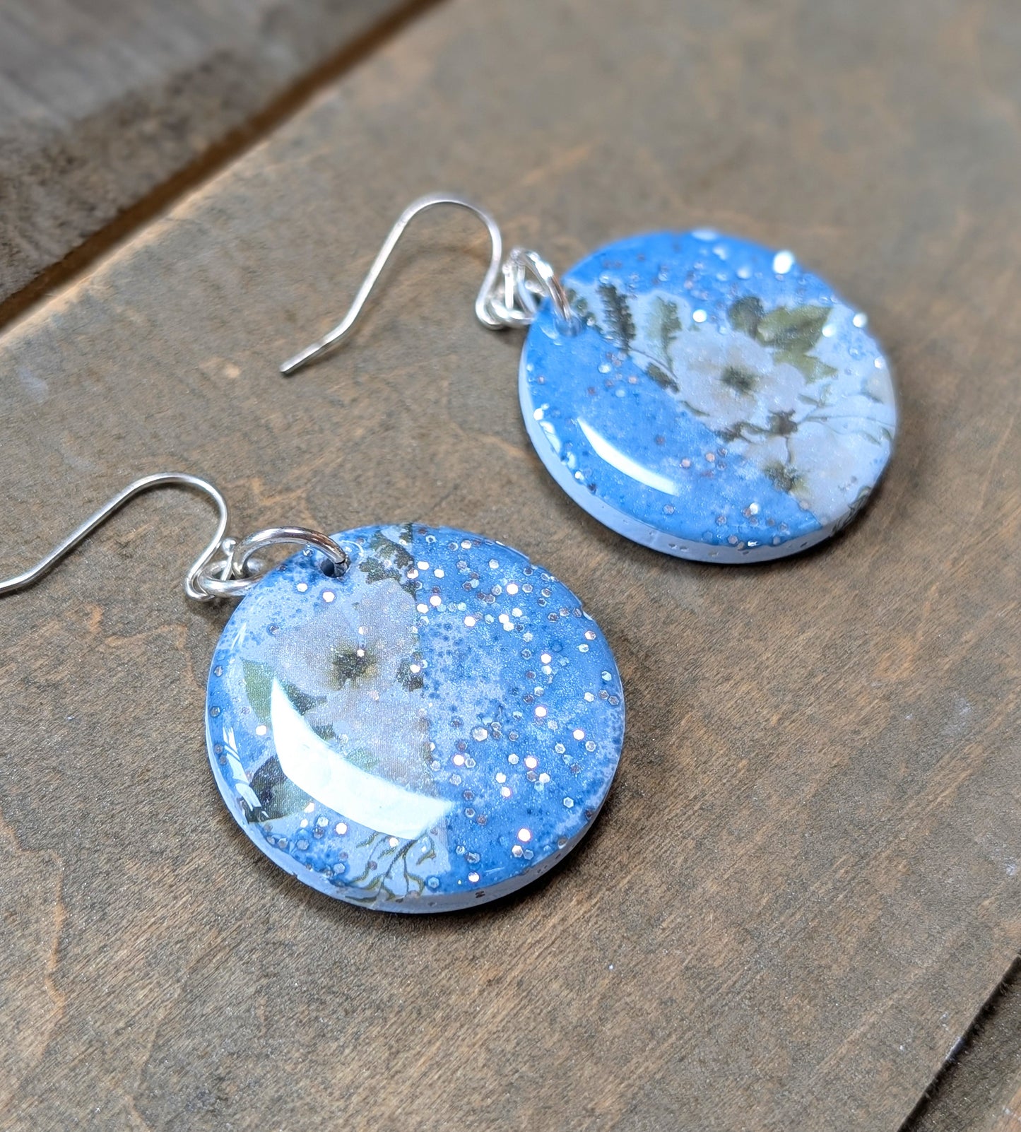 Blue Floral Circle Earrings