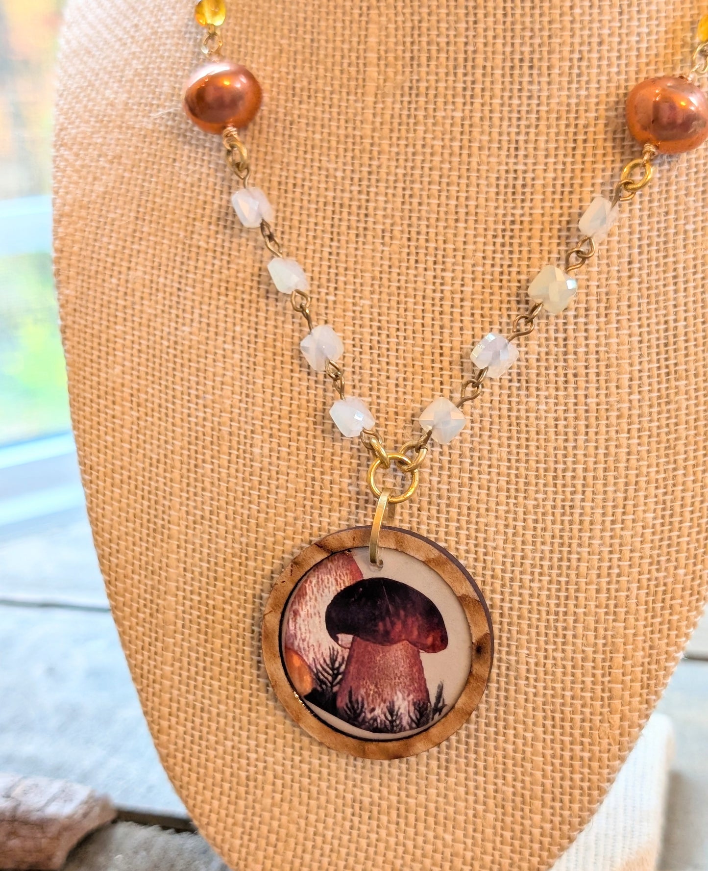 Mushroom Pendant Necklace with Vintage Chain
