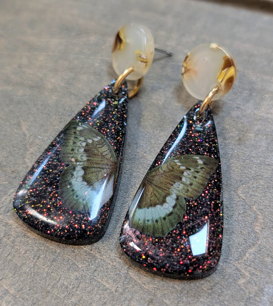 Dark Butterfly and Foliage Earrings