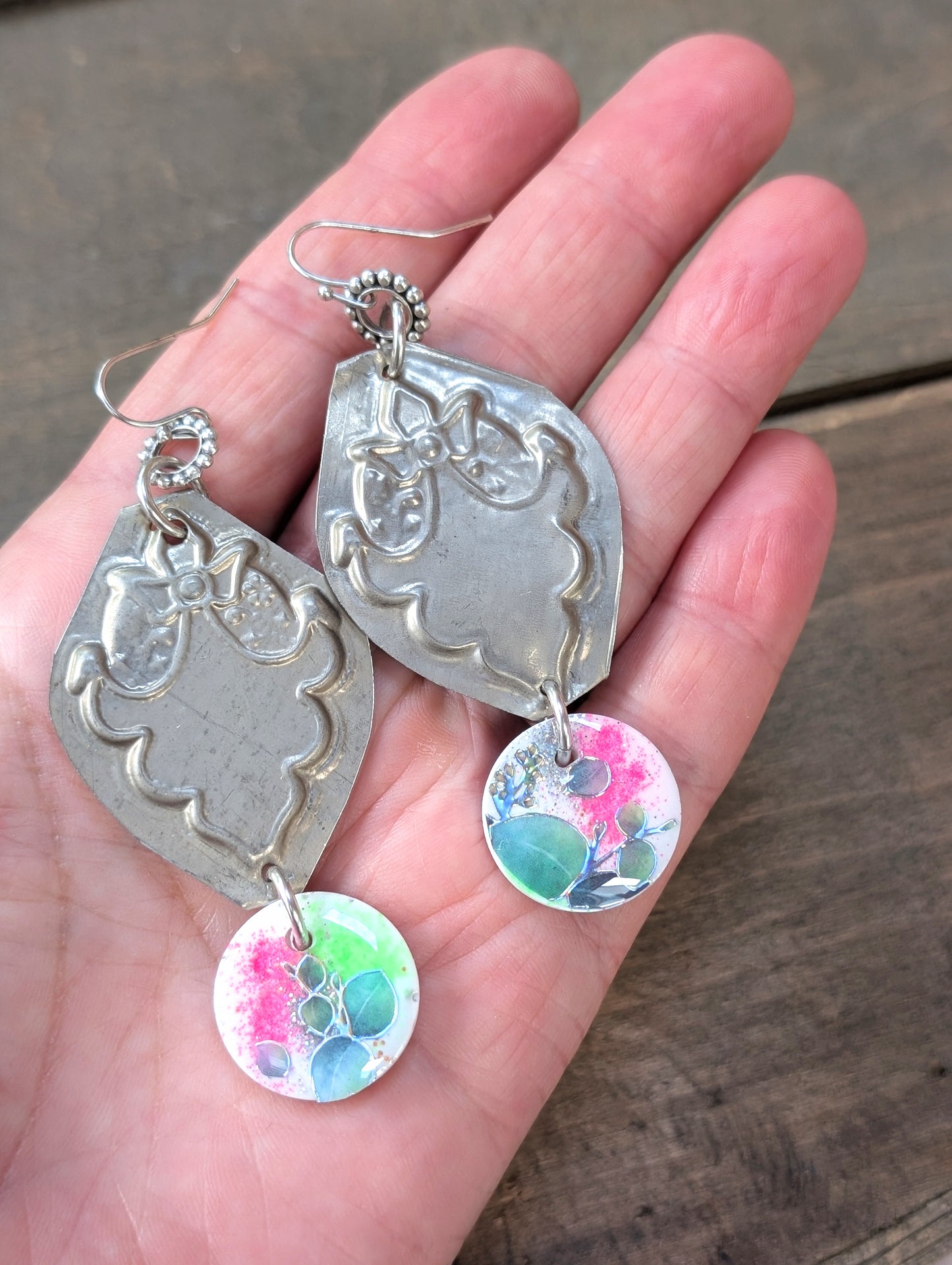 Silver and Bright Floral Earrings