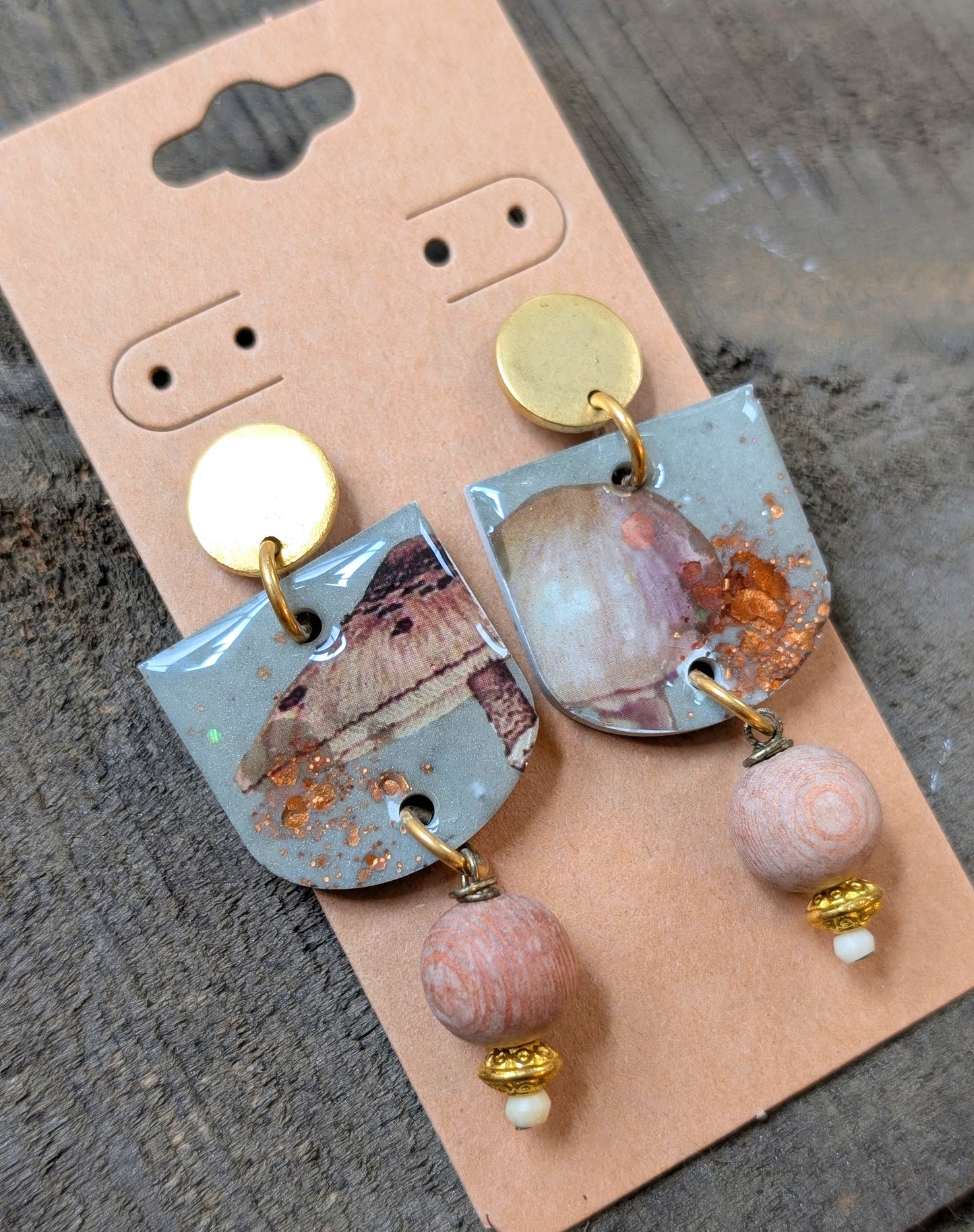 Mushroom Earrings with Wood Beads