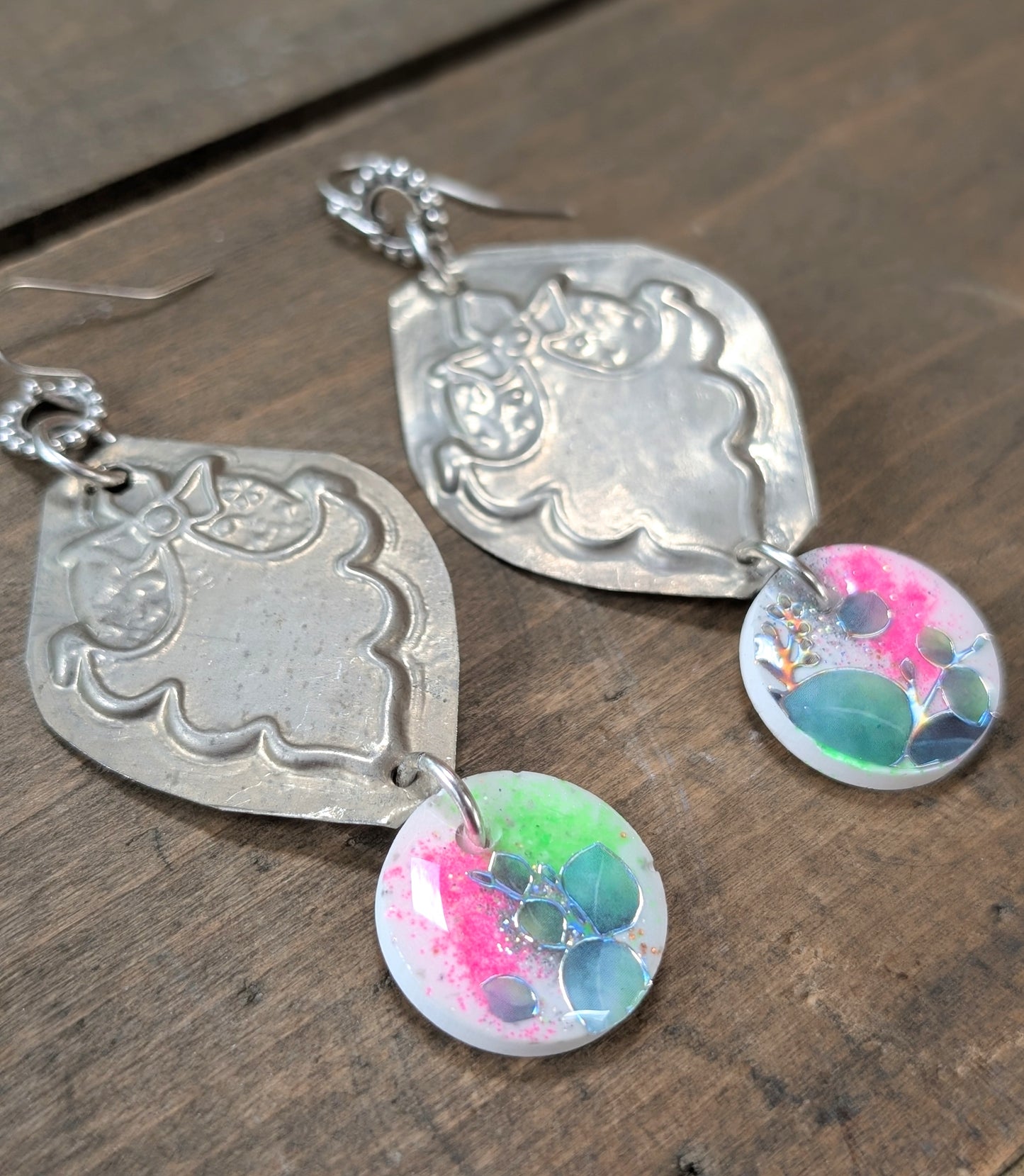 Silver and Bright Floral Earrings