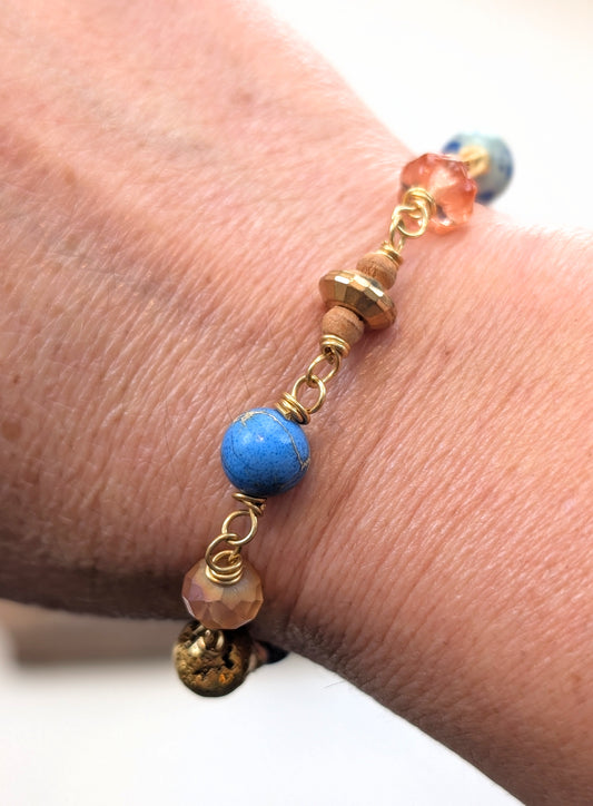 Beaded Link Bracelet in Blues and Blush