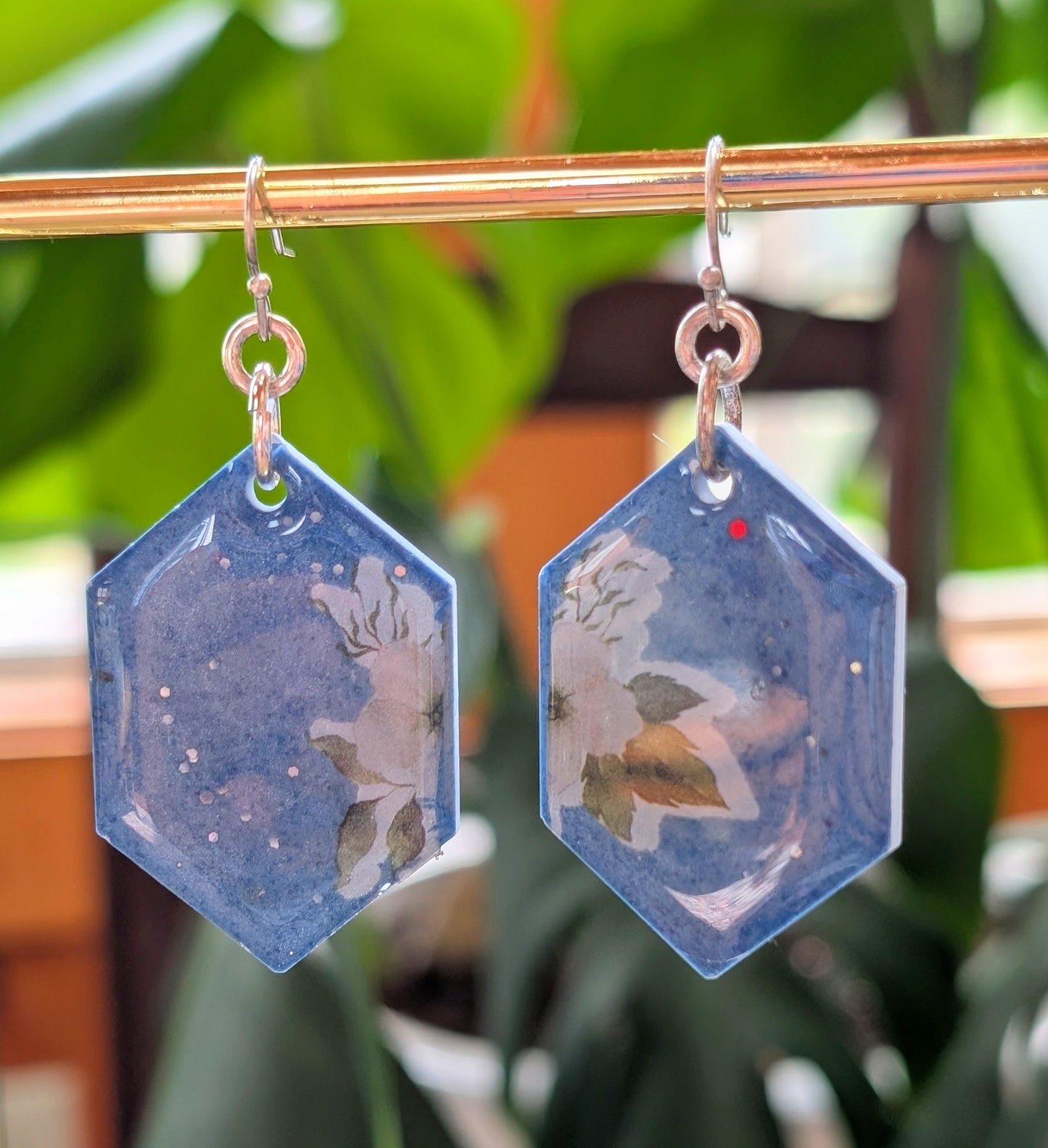 Geometric Blue Floral Earrings