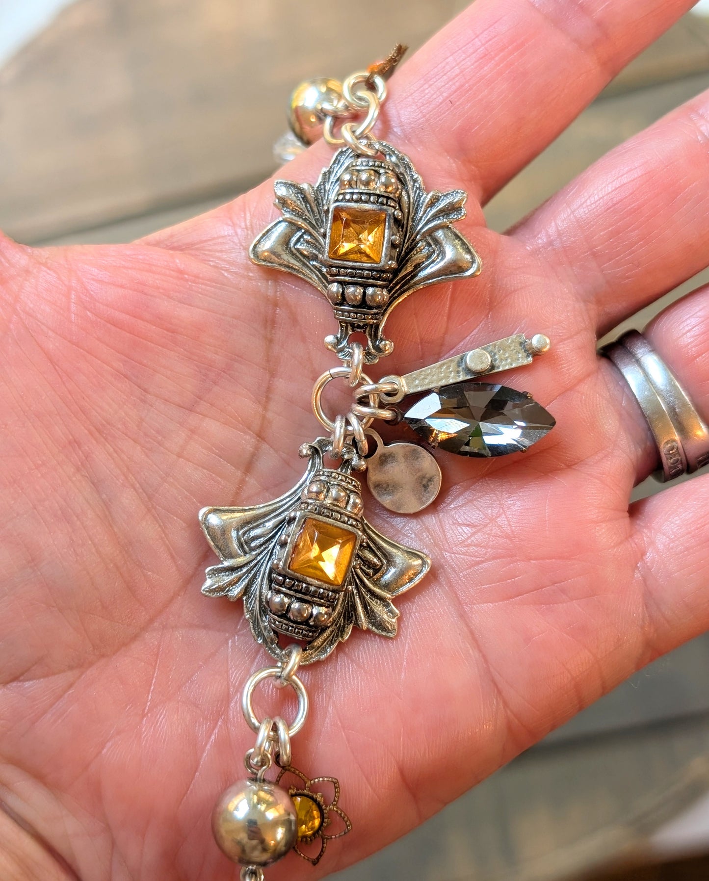 Antiqued Silver Link Charm Bracelet