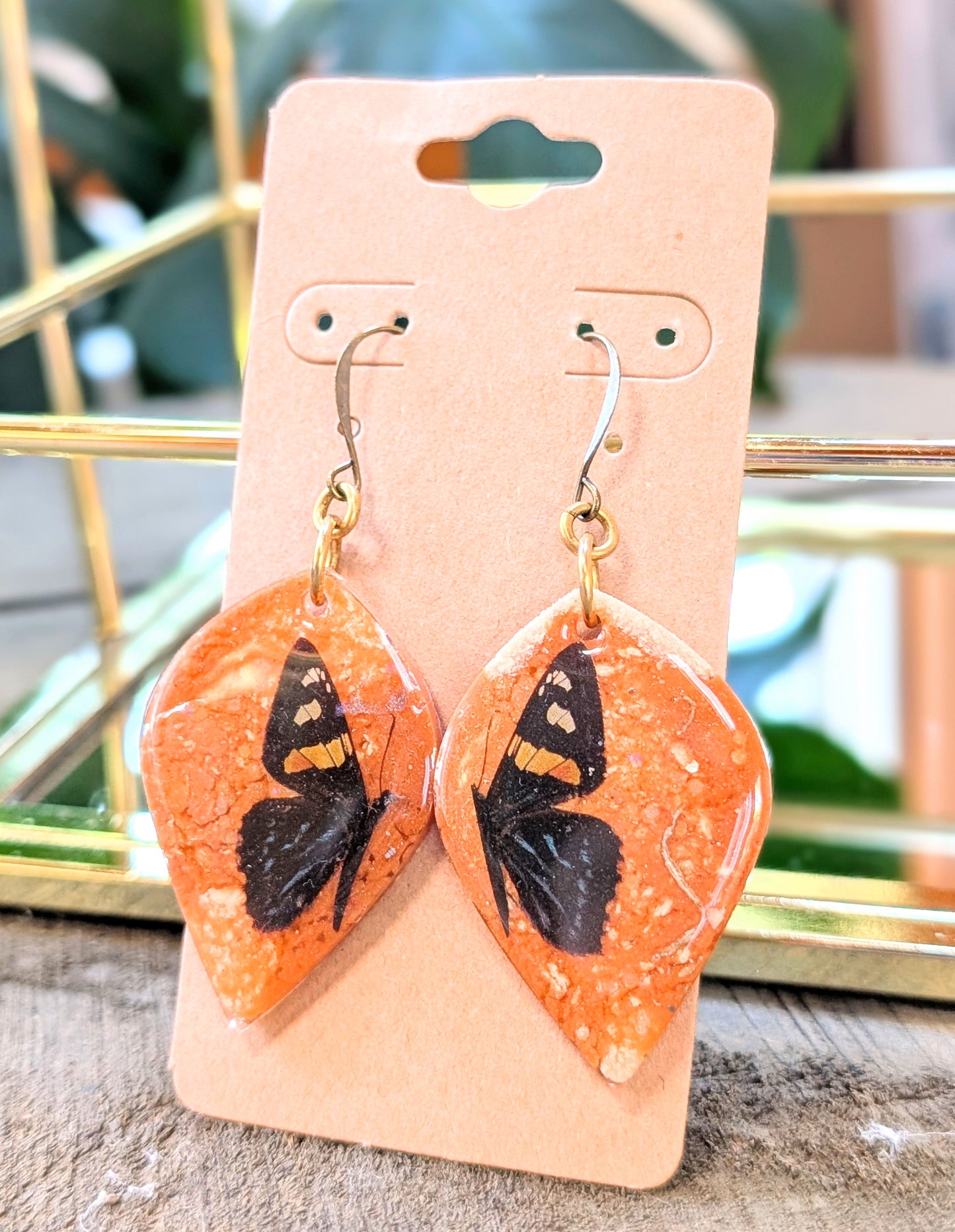 Dark Caramel and Butterfly Earrings