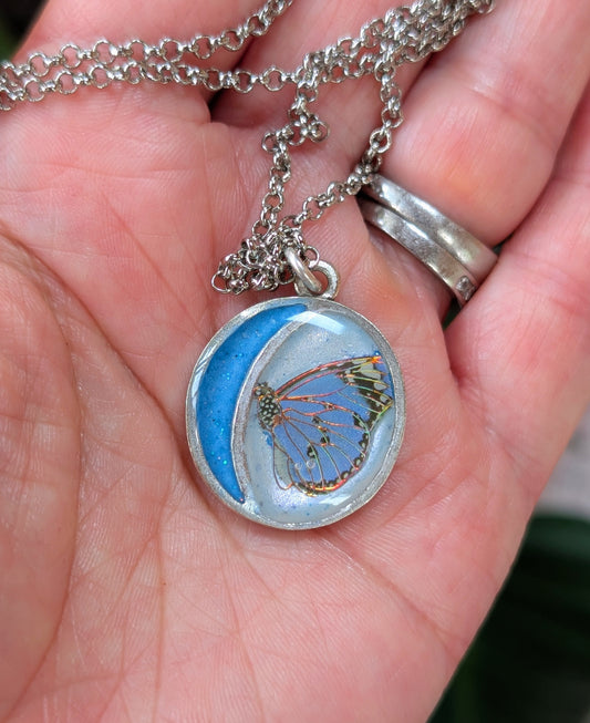 Butterfly and Moon Pendant Necklace