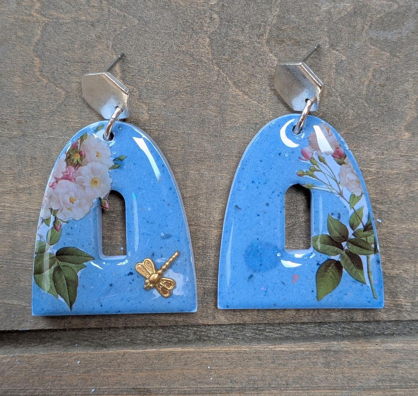 Arched Blue Floral Earrings
