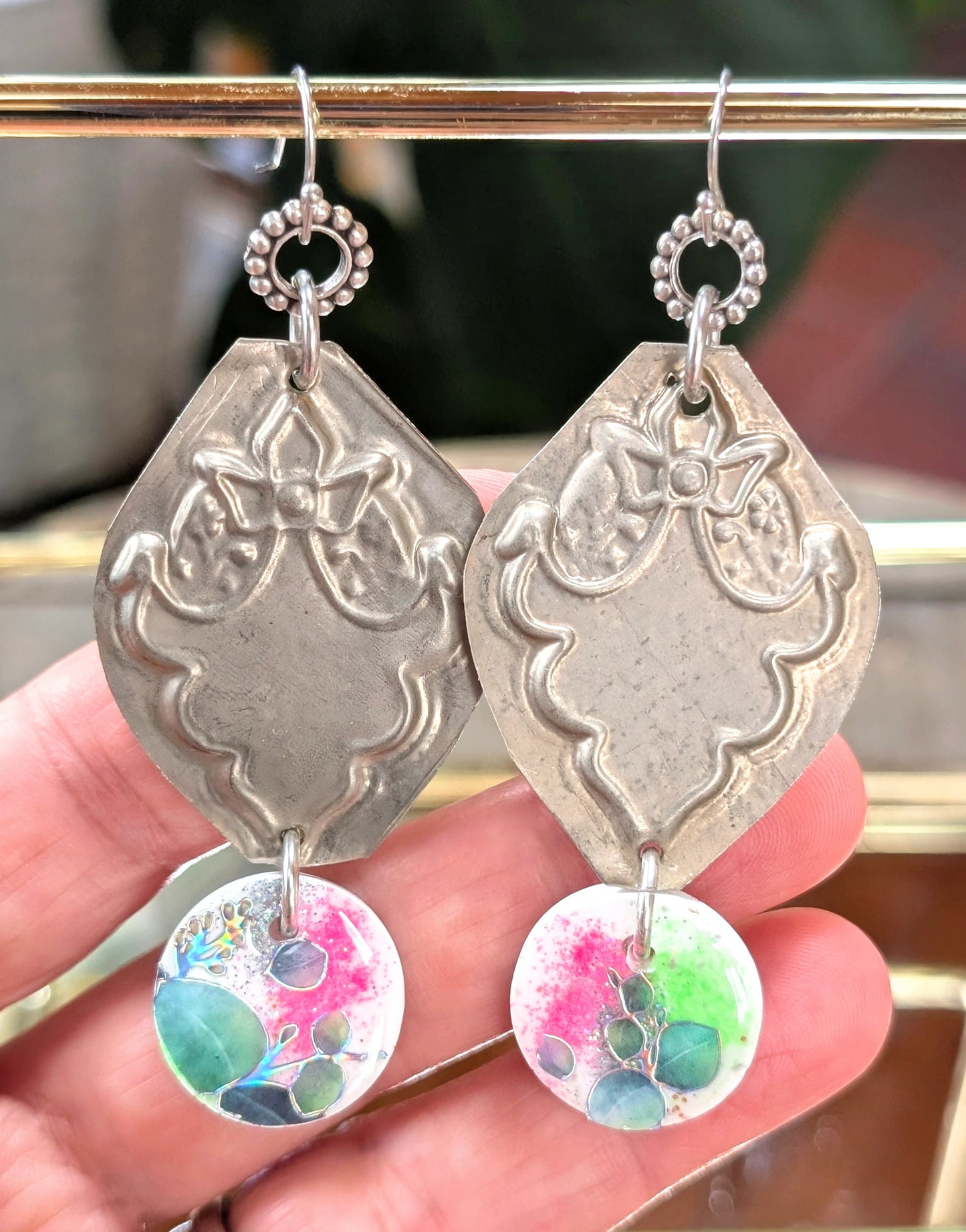 Silver and Bright Floral Earrings