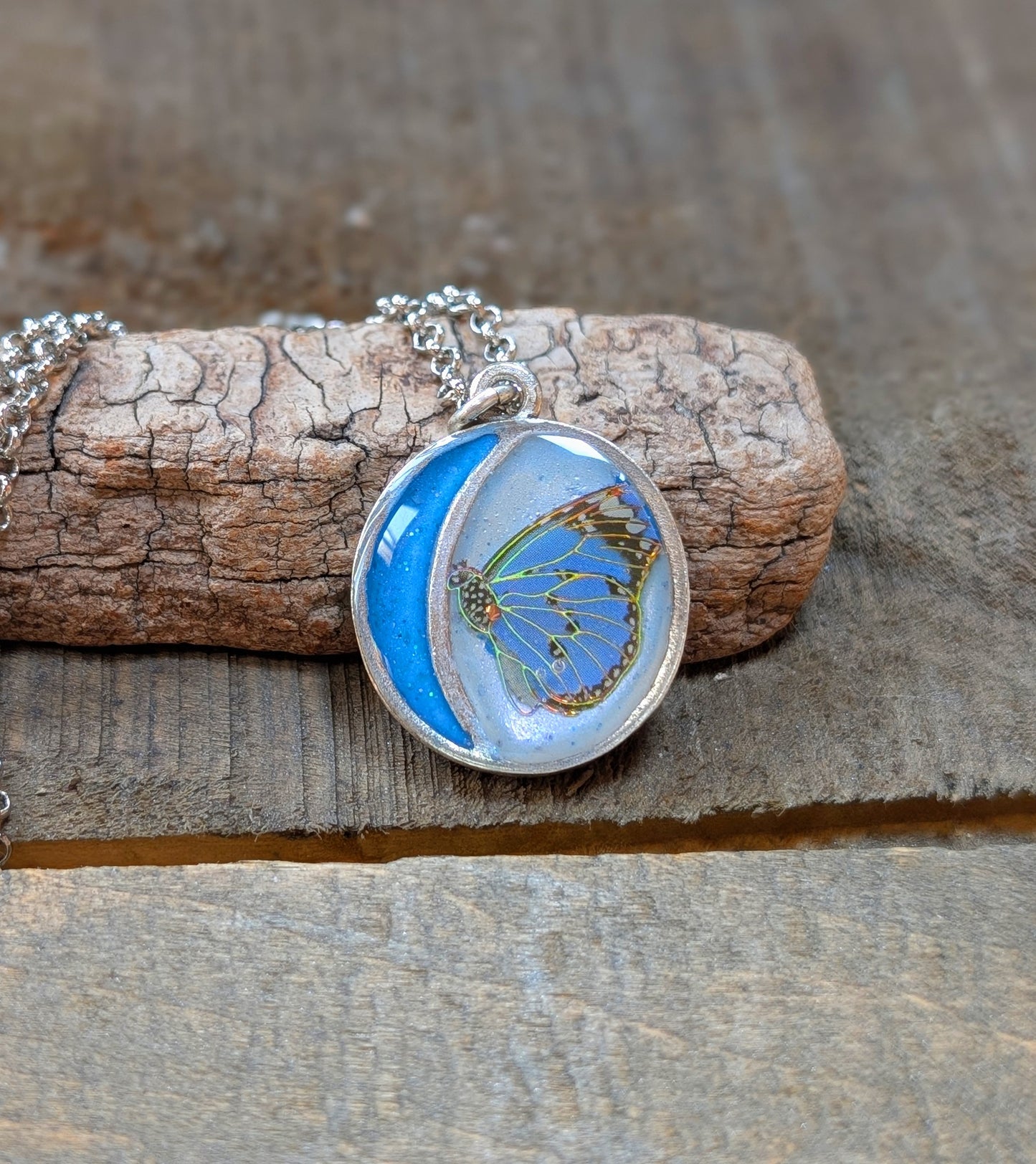 Butterfly and Moon Pendant Necklace