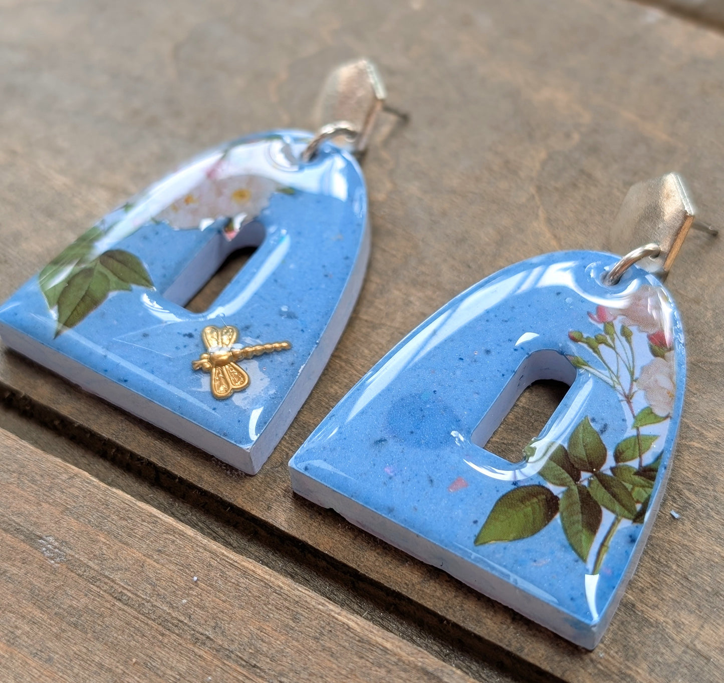 Arched Blue Floral Earrings