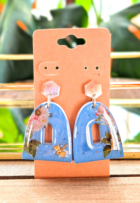 Arched Blue Floral Earrings