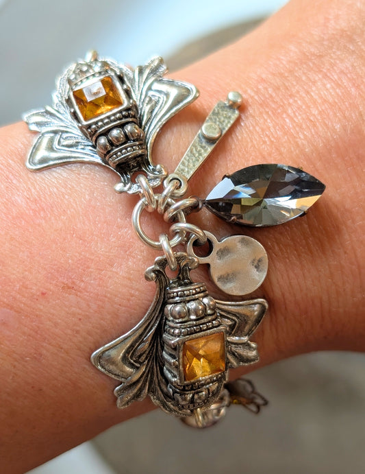 Antiqued Silver Link Charm Bracelet