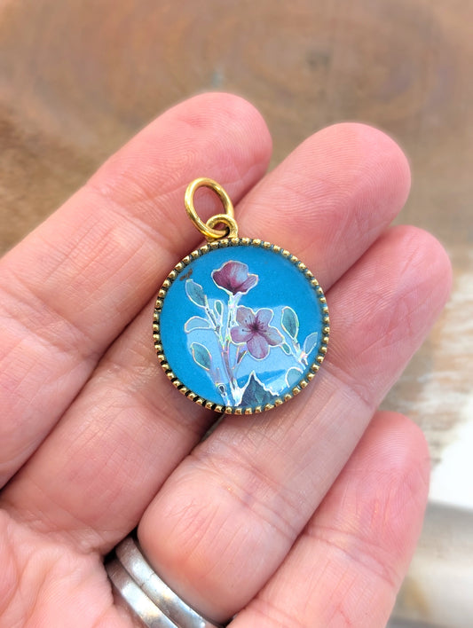Aqua and Floral Pendant