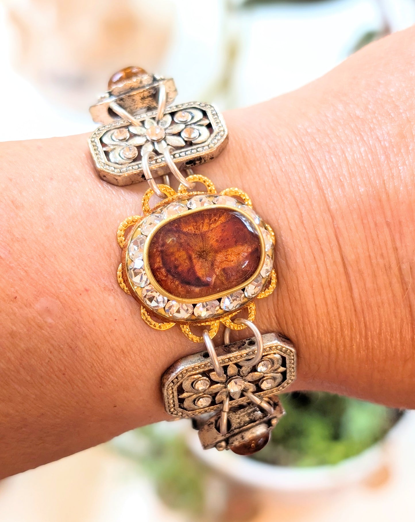 Topaz and Antiqued Silver Link Bracelet