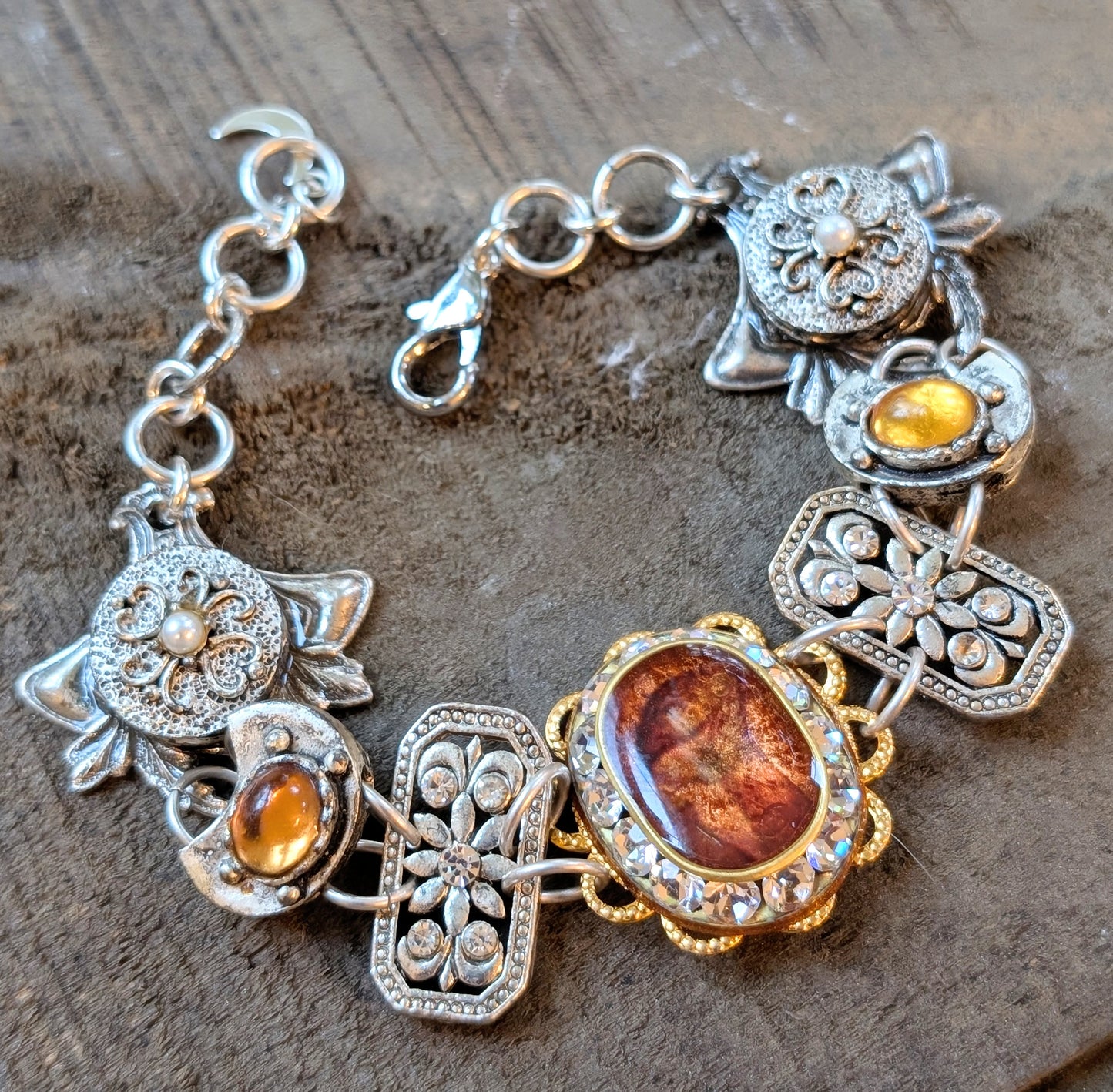 Topaz and Antiqued Silver Link Bracelet
