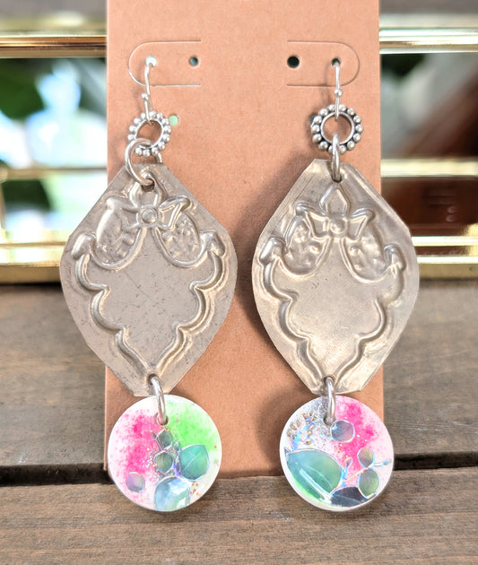 Silver and Bright Floral Earrings