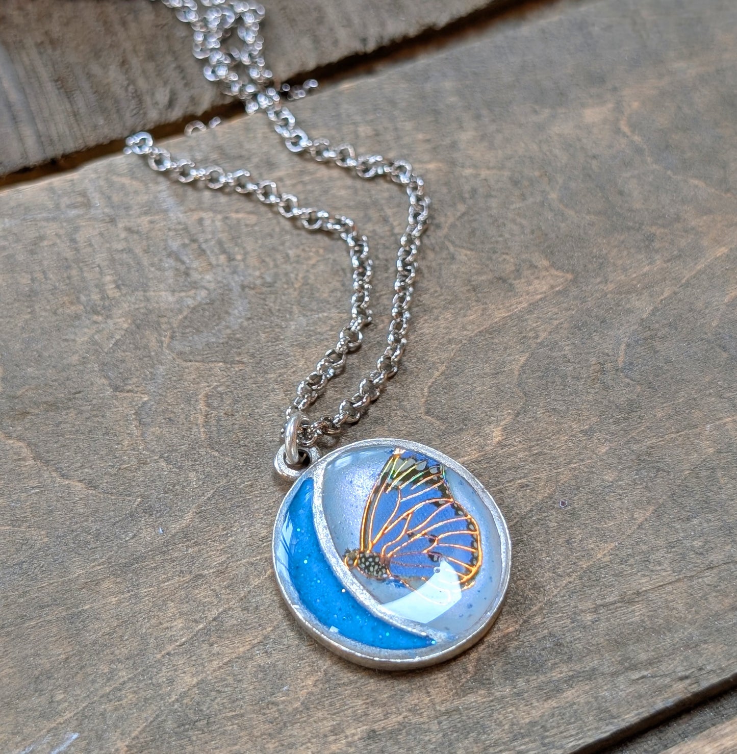 Butterfly and Moon Pendant Necklace