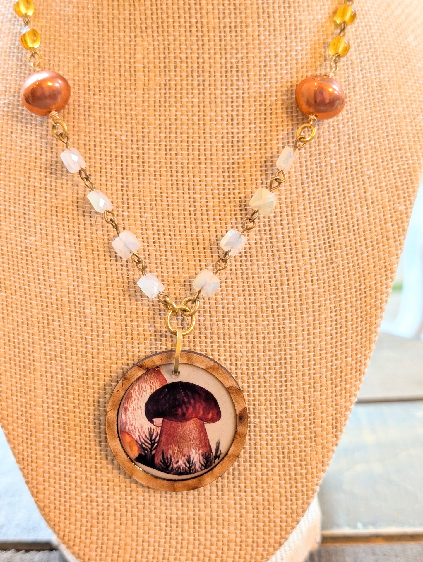 Mushroom Pendant Necklace with Vintage Chain