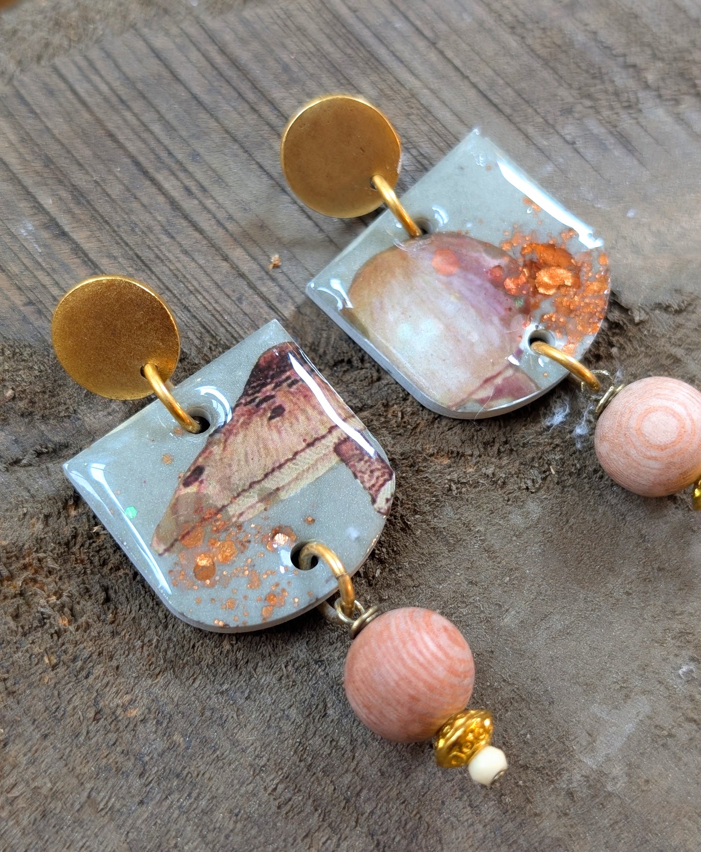 Mushroom Earrings with Wood Beads