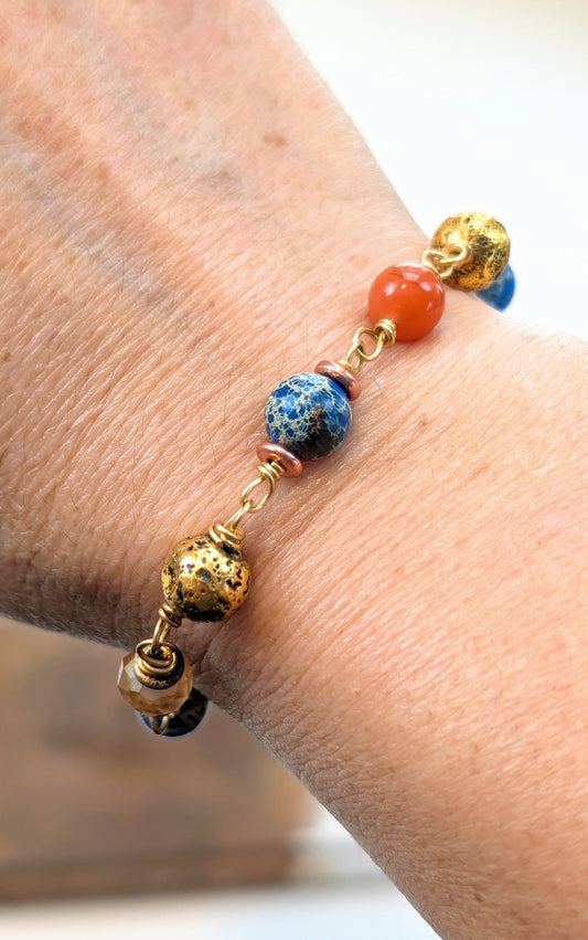 Beaded Link Bracelet in Blues and Blush