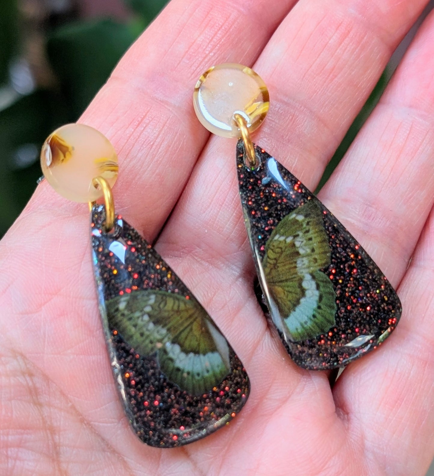 Dark Butterfly and Foliage Earrings