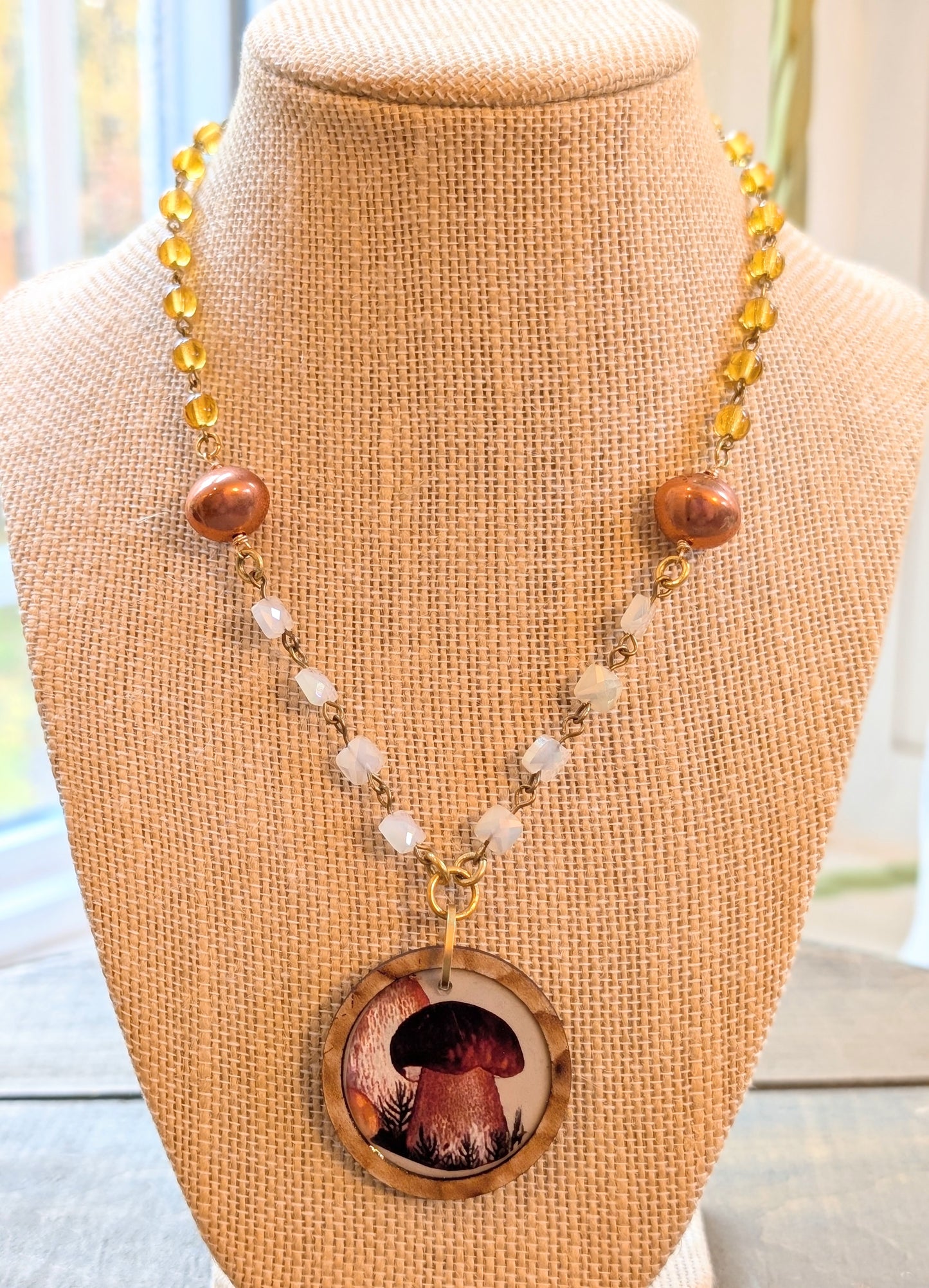 Mushroom Pendant Necklace with Vintage Chain