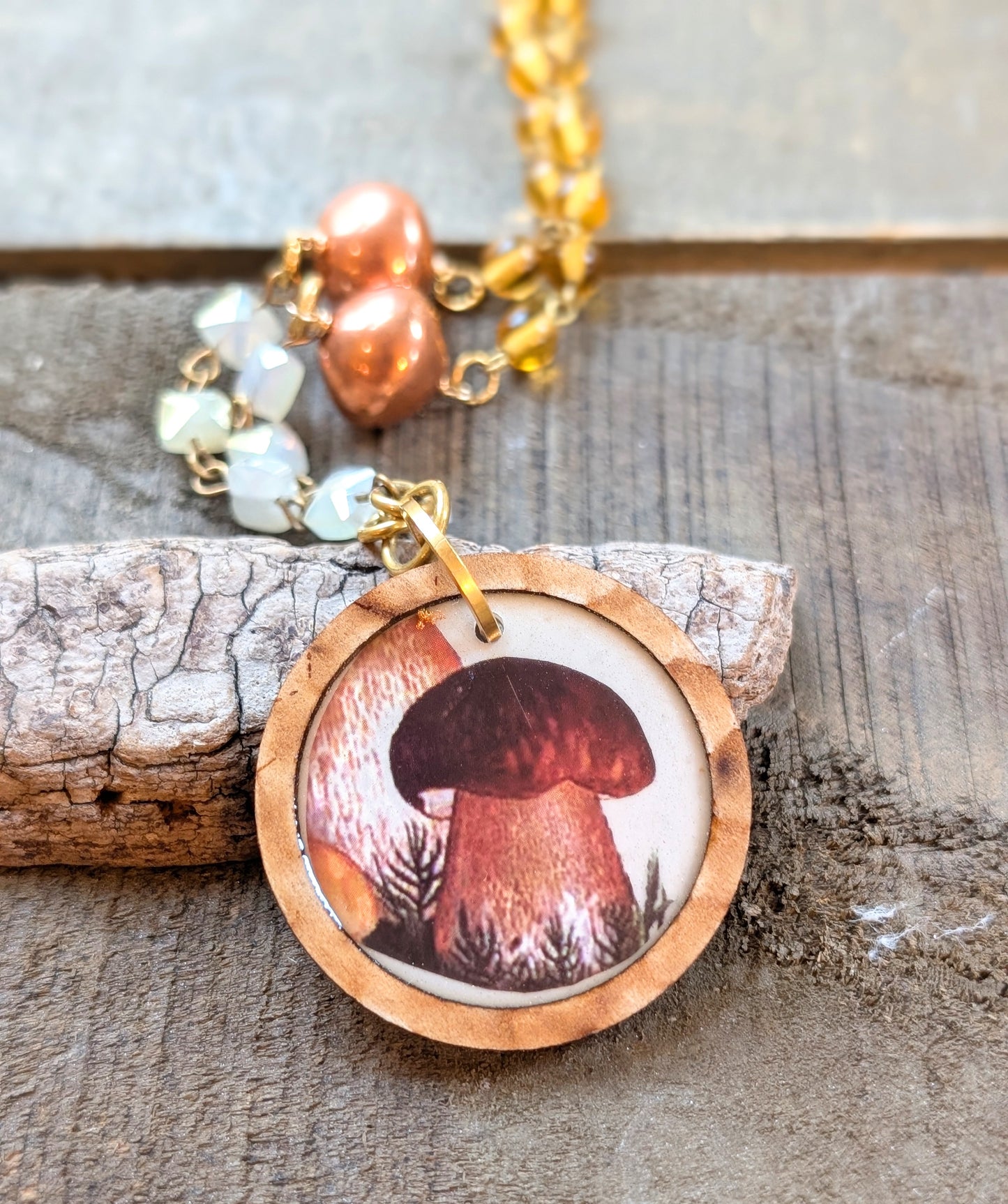 Mushroom Pendant Necklace with Vintage Chain