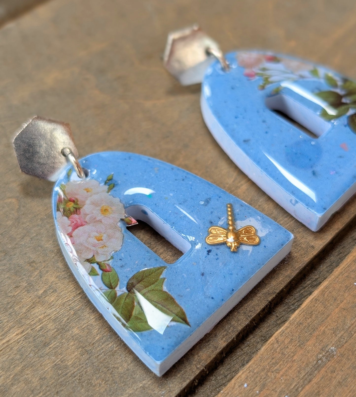Arched Blue Floral Earrings