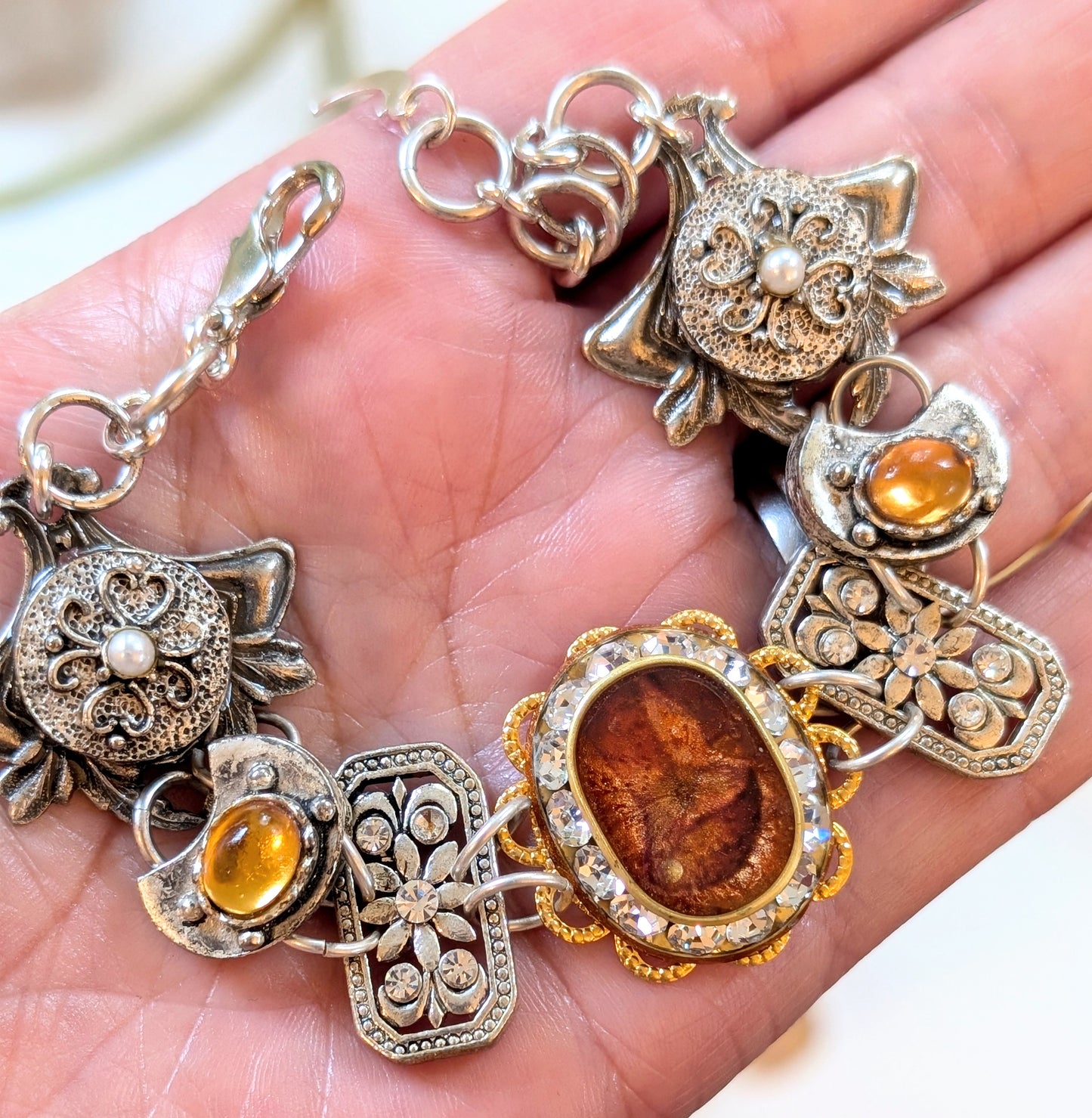 Topaz and Antiqued Silver Link Bracelet