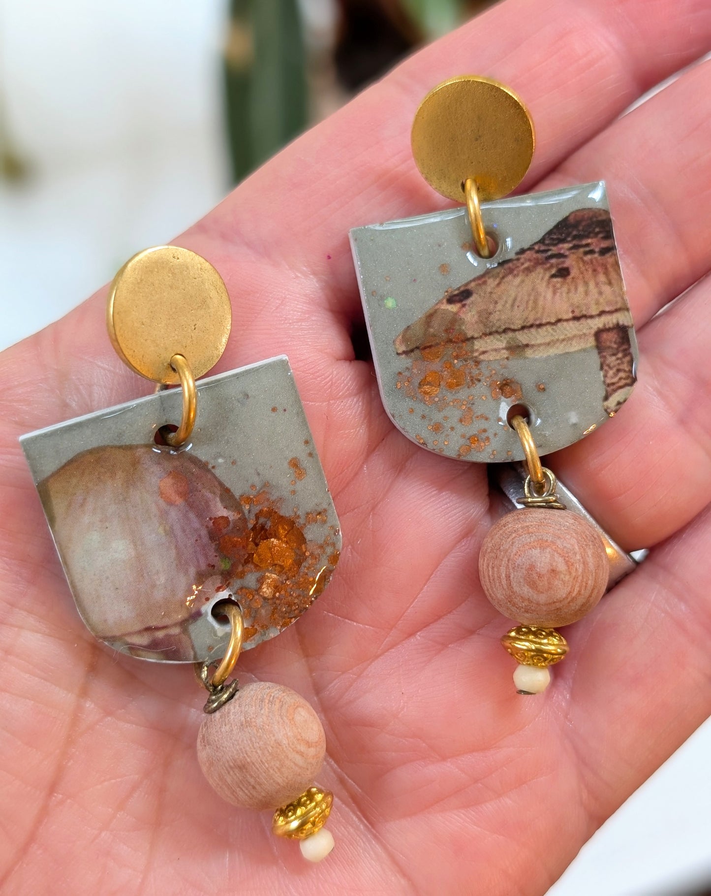 Mushroom Earrings with Wood Beads