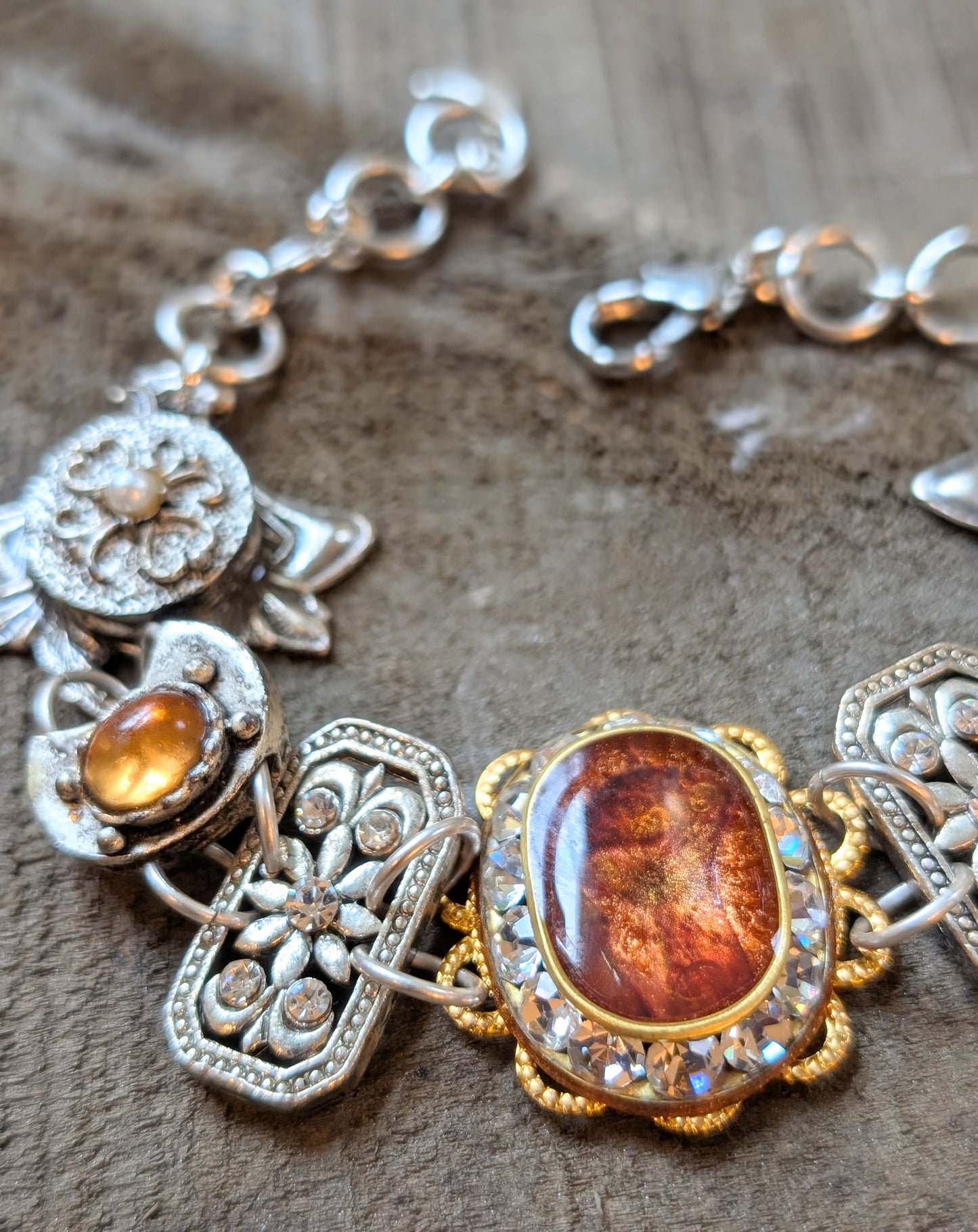 Topaz and Antiqued Silver Link Bracelet