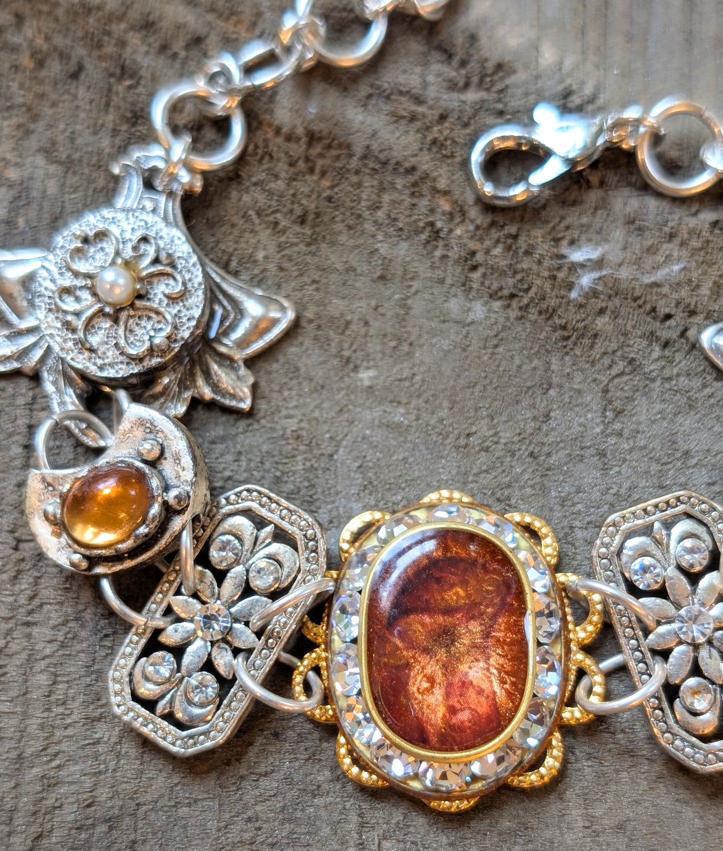 Topaz and Antiqued Silver Link Bracelet