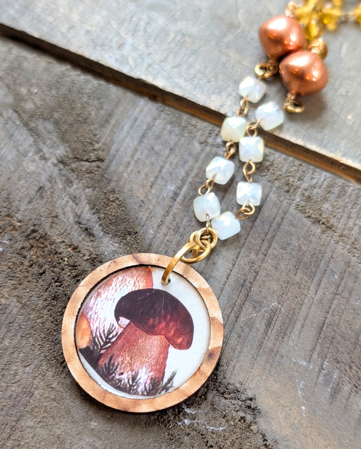 Mushroom Pendant Necklace with Vintage Chain