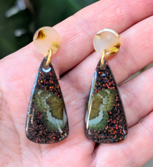 Dark Butterfly and Foliage Earrings