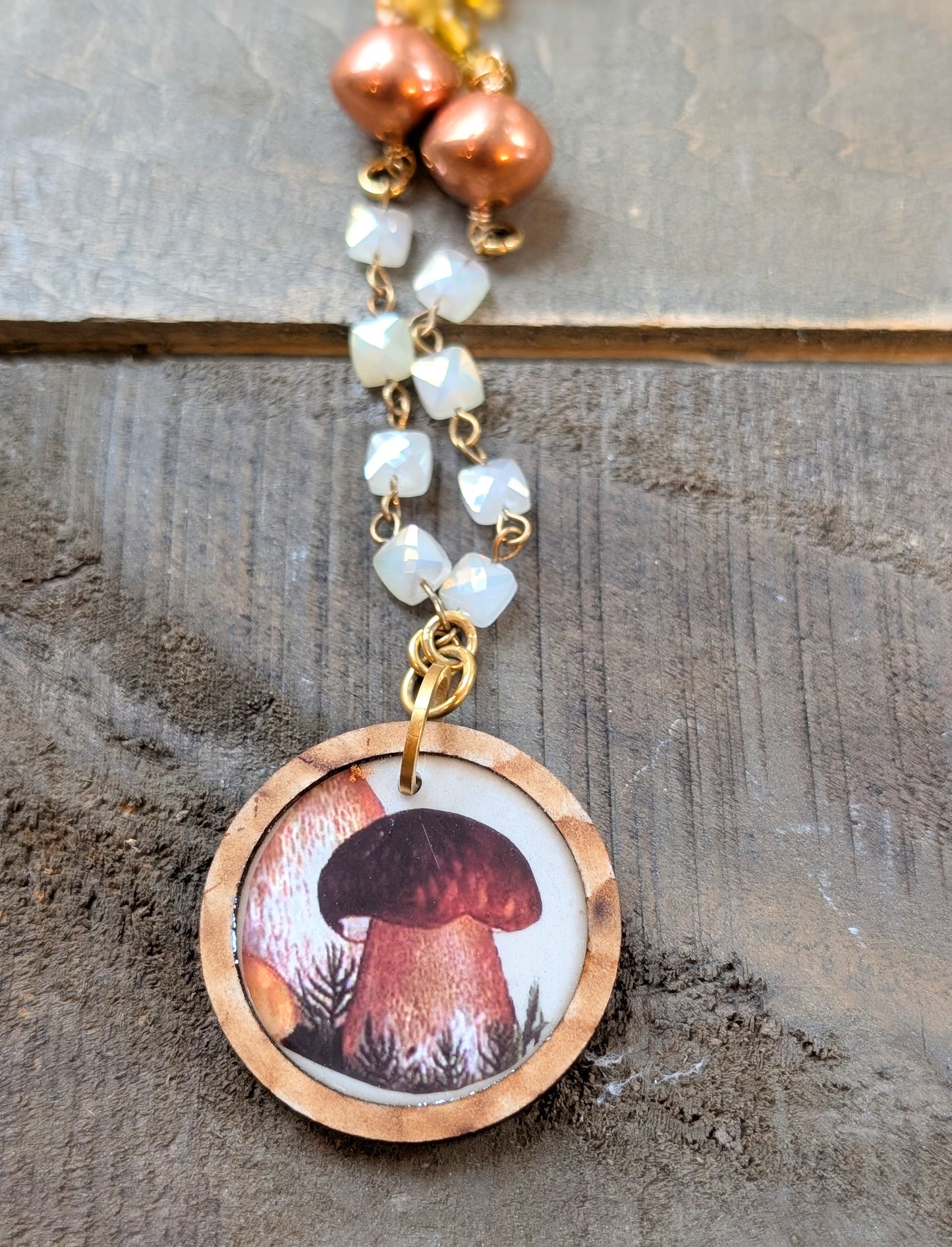 Mushroom Pendant Necklace with Vintage Chain