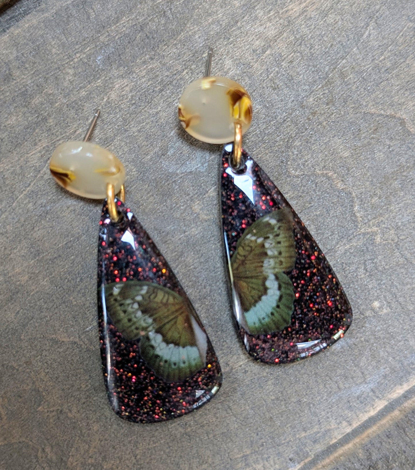 Dark Butterfly and Foliage Earrings