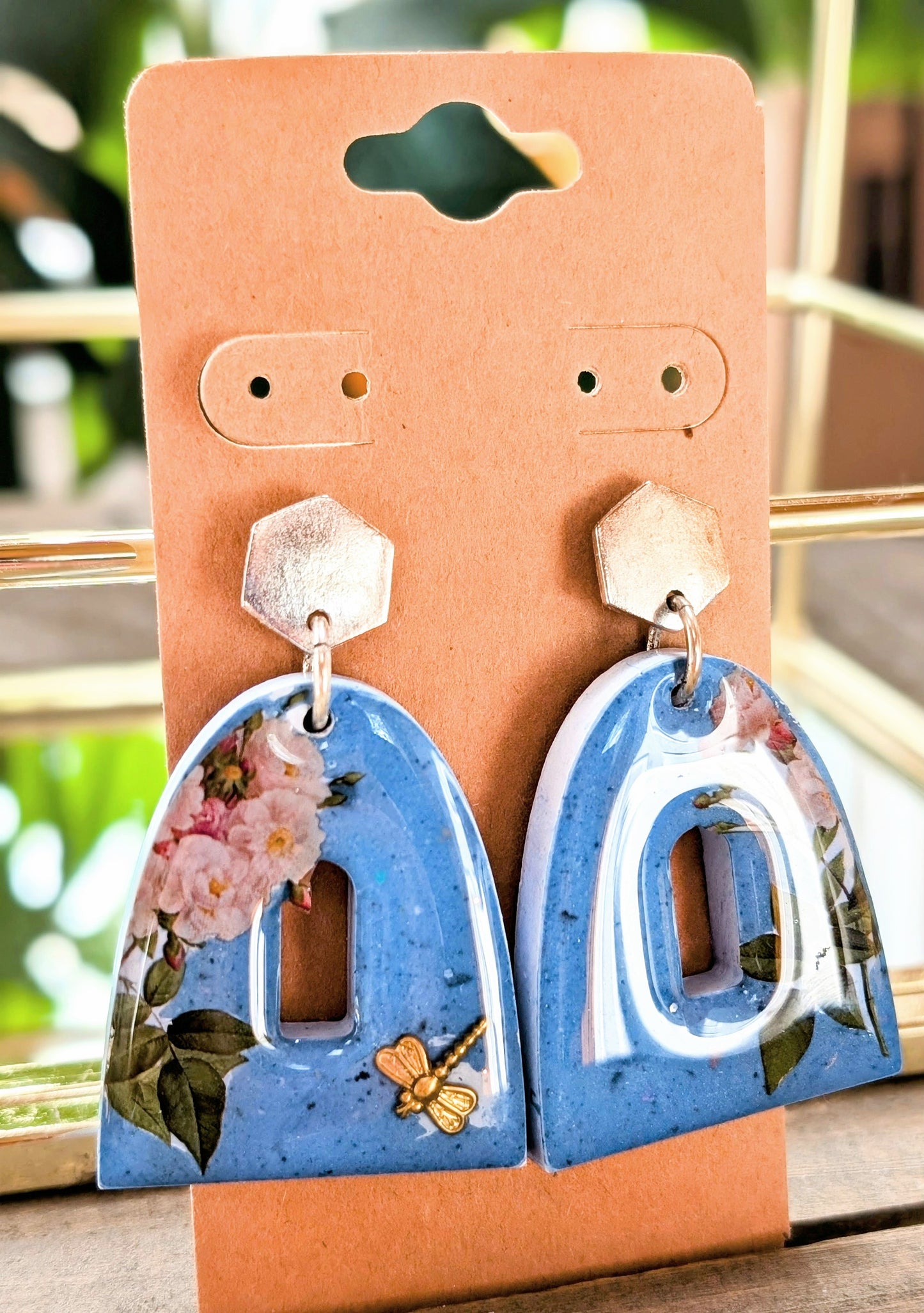 Arched Blue Floral Earrings